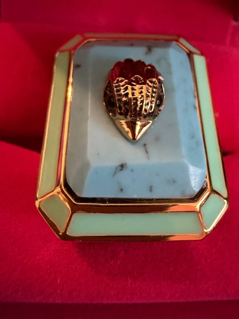 Kurt Geiger Gold-Tone Ring with Mint Enamel & Turquoise Stone